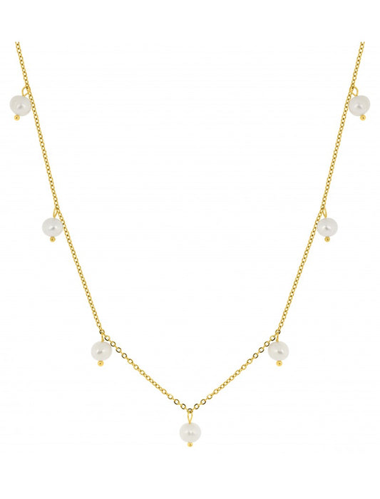 COLLIER - ACIER DORE - PERLE DE CULTURE D'EAU DOUCE