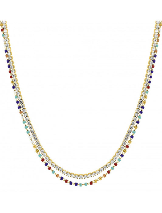 COLLIER - ACIER DORE  - CRISTAL MULTICOLORE - ZIRCONIA