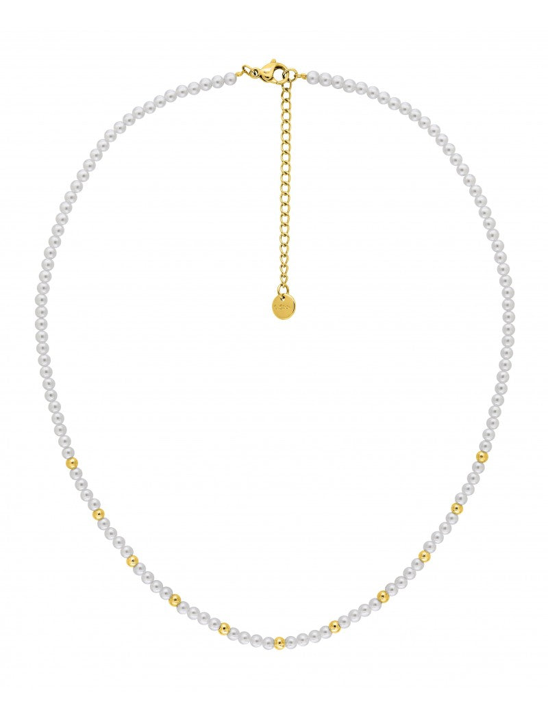 COLLIER - ACIER DORE- PERLE SYNTHETIQUE