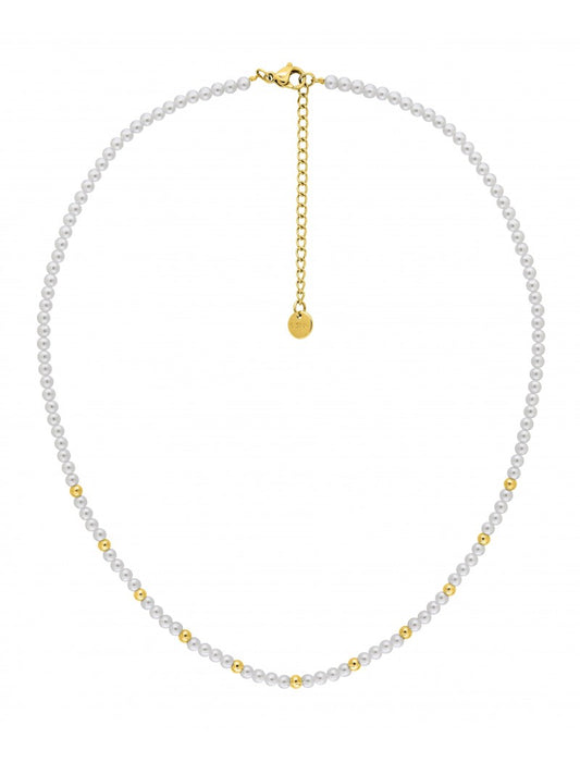 COLLIER - ACIER DORE- PERLE SYNTHETIQUE