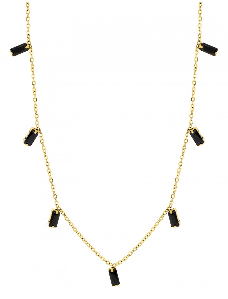 COLLIER - ACIER DORE - ZIRCONIA NOIR