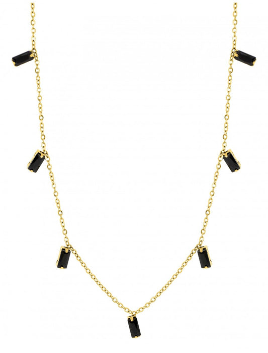 COLLIER - ACIER DORE - ZIRCONIA NOIR