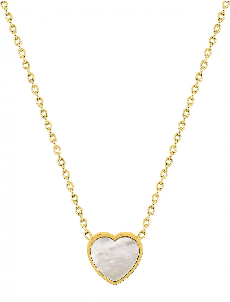 COLLIER - ACIER DORE - NACRE - COEUR