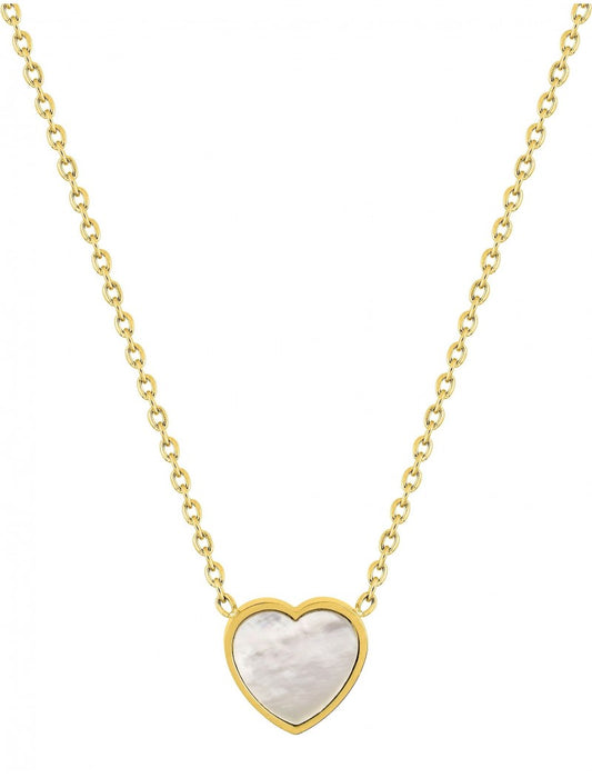 COLLIER - ACIER DORE - NACRE - COEUR