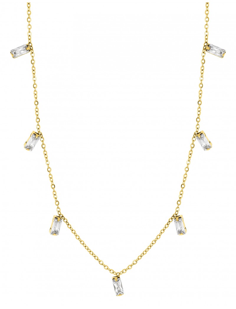 COLLIER - ACIER DORE - ZIRCONIA