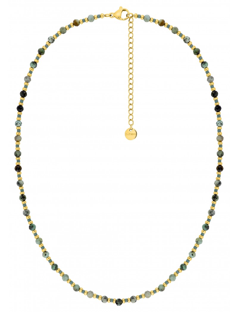 COLLIER - ACIER DORE - PERLE VERRE VERT