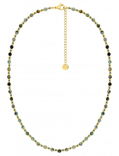 COLLIER - ACIER DORE - PERLE VERRE VERT