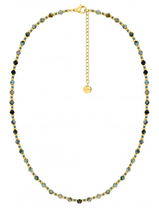 COLLIER - ACIER DORE - PERLE VERRE VERT