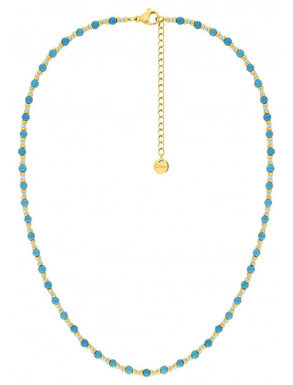 COLLIER - ACIER DORE - PERLE VERRE TURQUOISE
