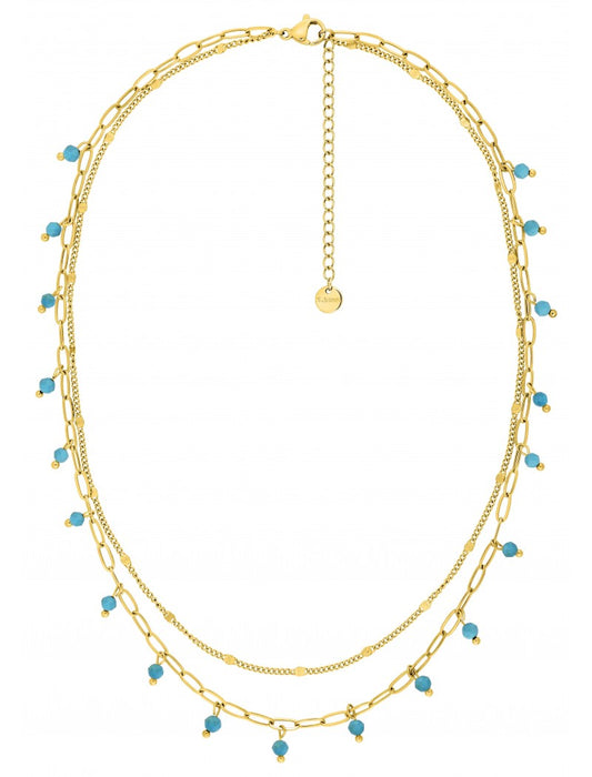 COLLIER - ACIER DORE- TURQUOISE SYNTHETIQUE
