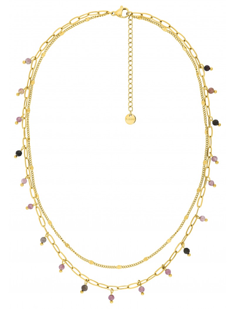COLLIER - ACIER DORE- TOURMALINE SYNTHETIQUE