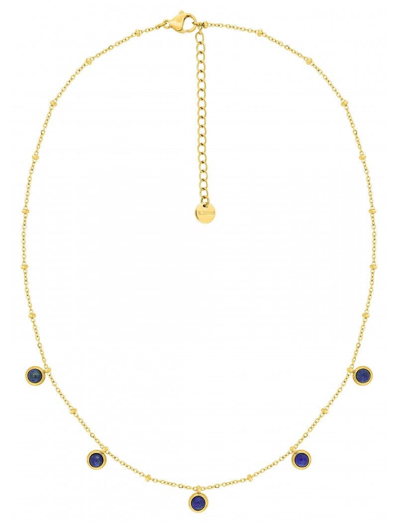 COLLIER - ACIER DORE - LAPIS LAZULI SYNTHETIQUE