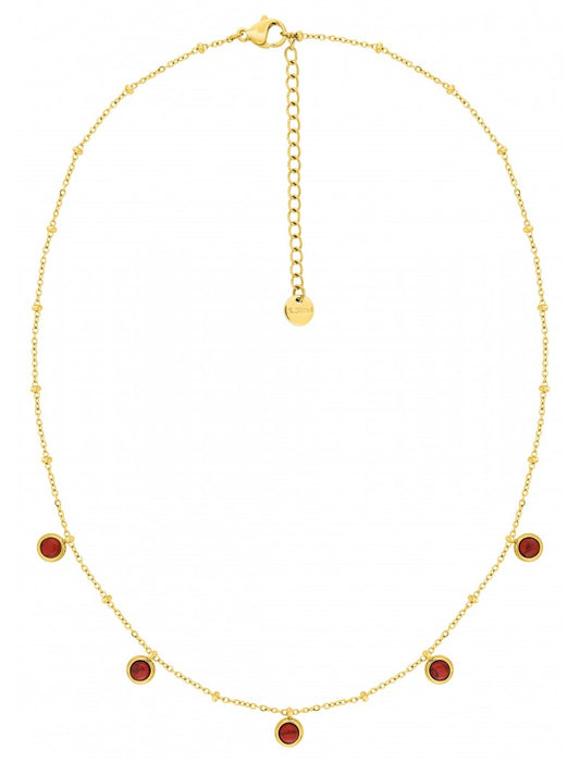 COLLIER - ACIER DORE - GRENAT SYNTHETIQUE