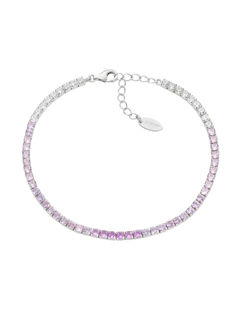 Bracelet en argent 925/1000 avec zircones multicolores roses et blanches - Rhodié