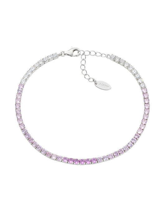 Bracelet en argent 925/1000 avec zircones multicolores roses et blanches - Rhodié