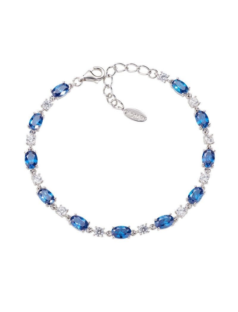 Bracelet en argent 925/1000 avec zircons bleus et blancs - Rhodié