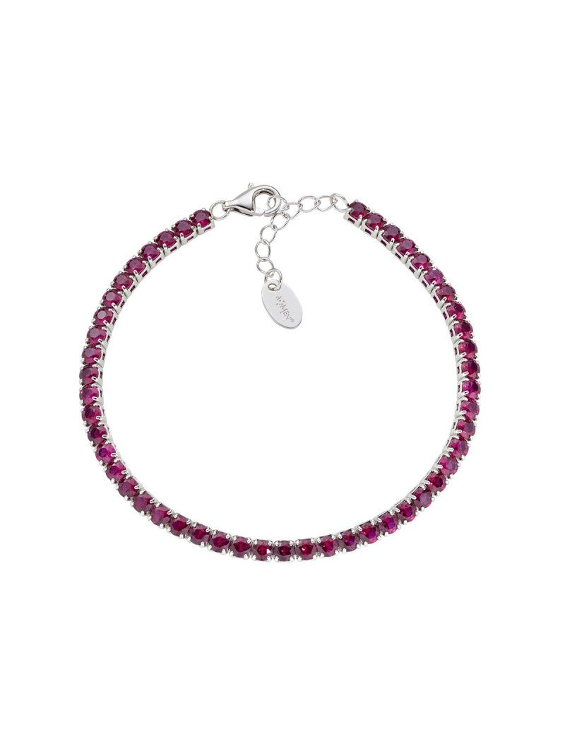 Bracelet en argent sterling avec zircons rouges - Rhodié