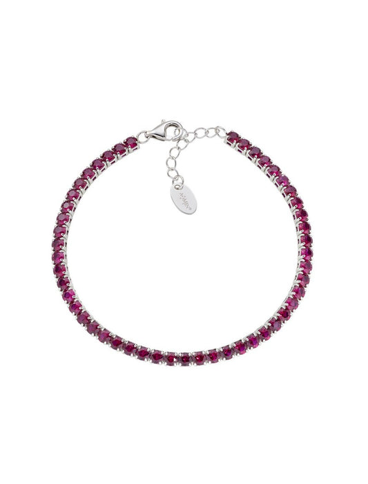Bracelet en argent sterling avec zircons rouges - Rhodié
