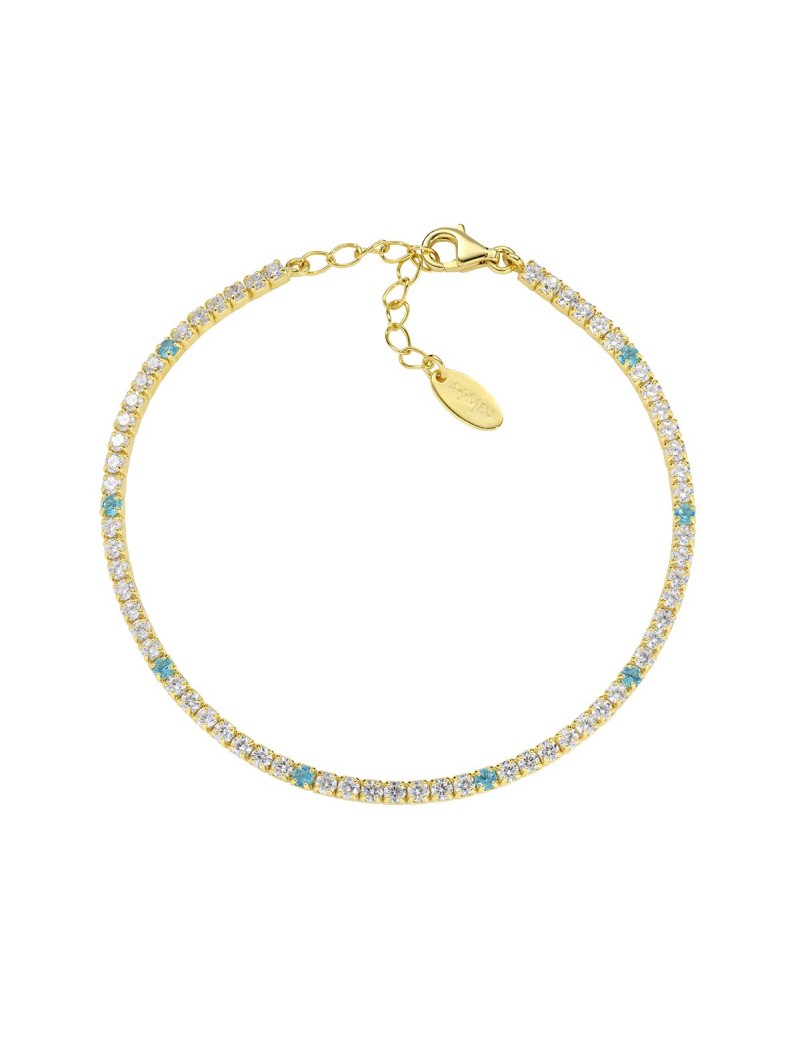 Bracelet en argent sterling avec aigue-marine et zircons blancs - Or