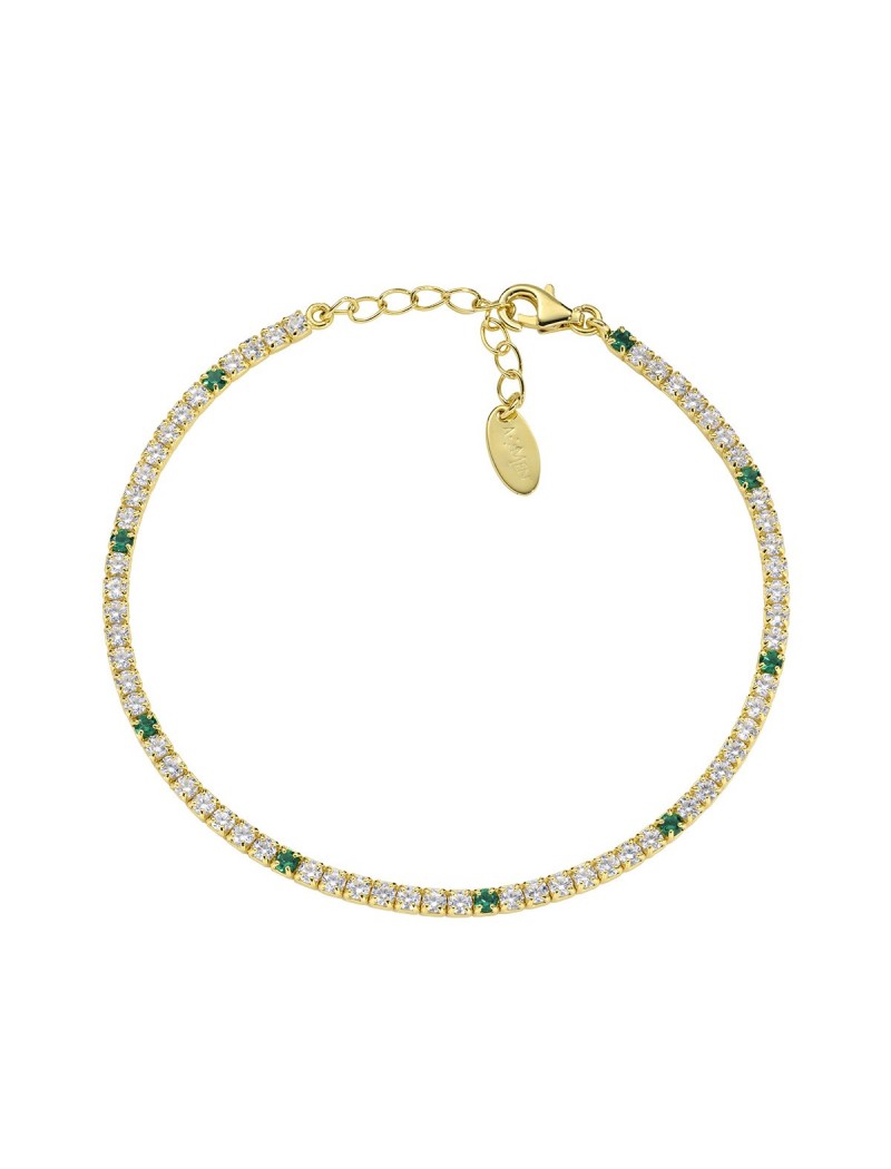 Bracelet en argent sterling avec zircons verts et blancs - Doré
