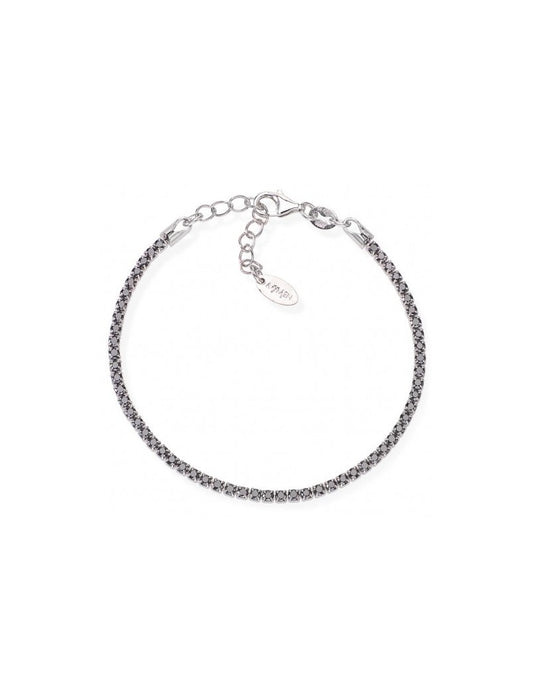 Bracelet en argent massif et zircons noirs - Rhodié