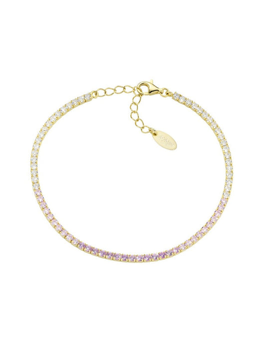 Bracelet en argent sterling avec zircons multicolores roses et blancs - Doré