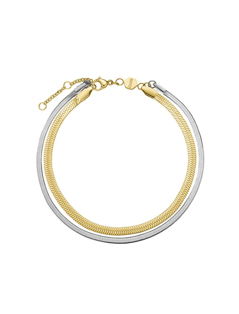 Coffret Cadeau Gracieuse Petite Montre Acier & Bracelet Double Serpent, Bicolore