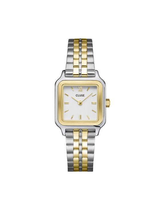 Coffret Cadeau Gracieuse Petite Montre Acier & Bracelet Double Serpent, Bicolore