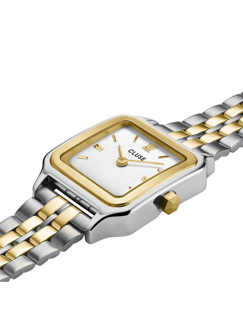 Coffret Cadeau Gracieuse Petite Montre Acier & Bracelet Double Serpent, Bicolore