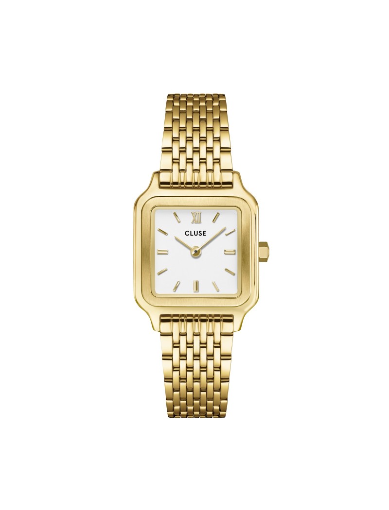 Coffret Montre Gracieuse Petite Acier, Bracelet Epoxy Blanc & Blanc, Couleur Or