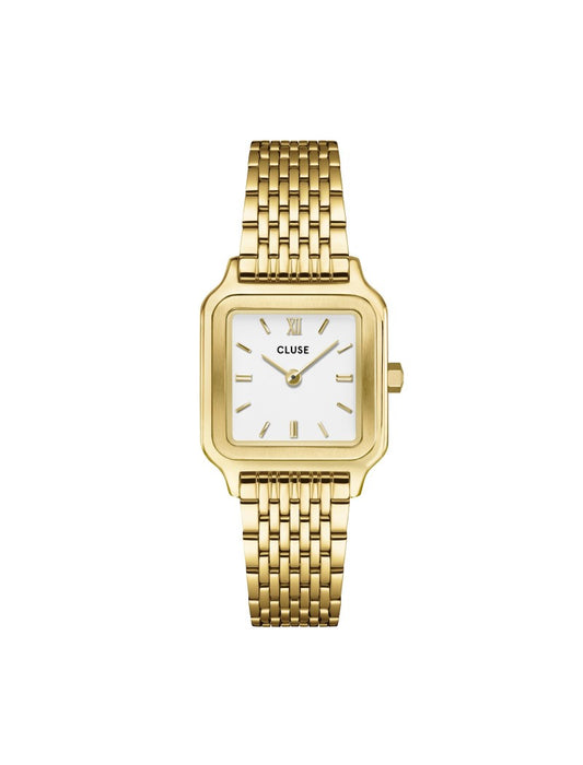 Coffret Montre Gracieuse Petite Acier, Bracelet Epoxy Blanc & Blanc, Couleur Or