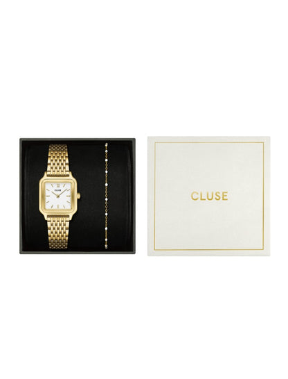 Coffret Montre Gracieuse Petite Acier, Bracelet Epoxy Blanc & Blanc, Couleur Or