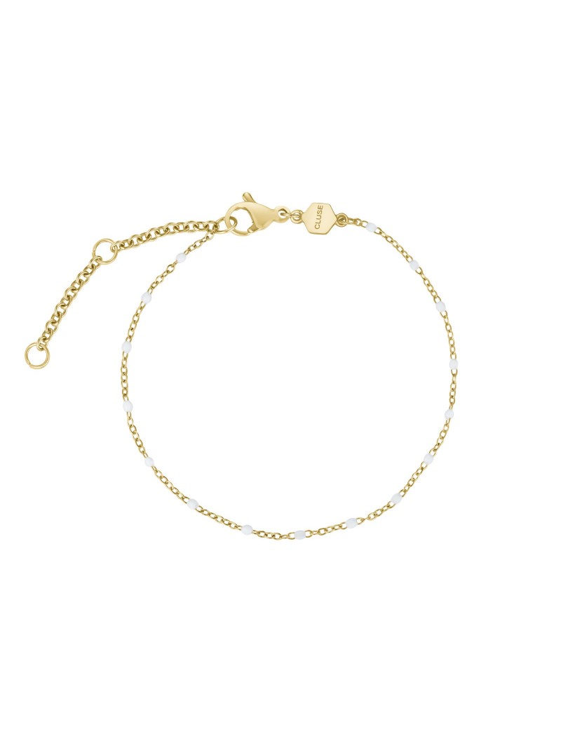 Coffret Montre Gracieuse Petite Acier, Bracelet Epoxy Blanc & Blanc, Couleur Or