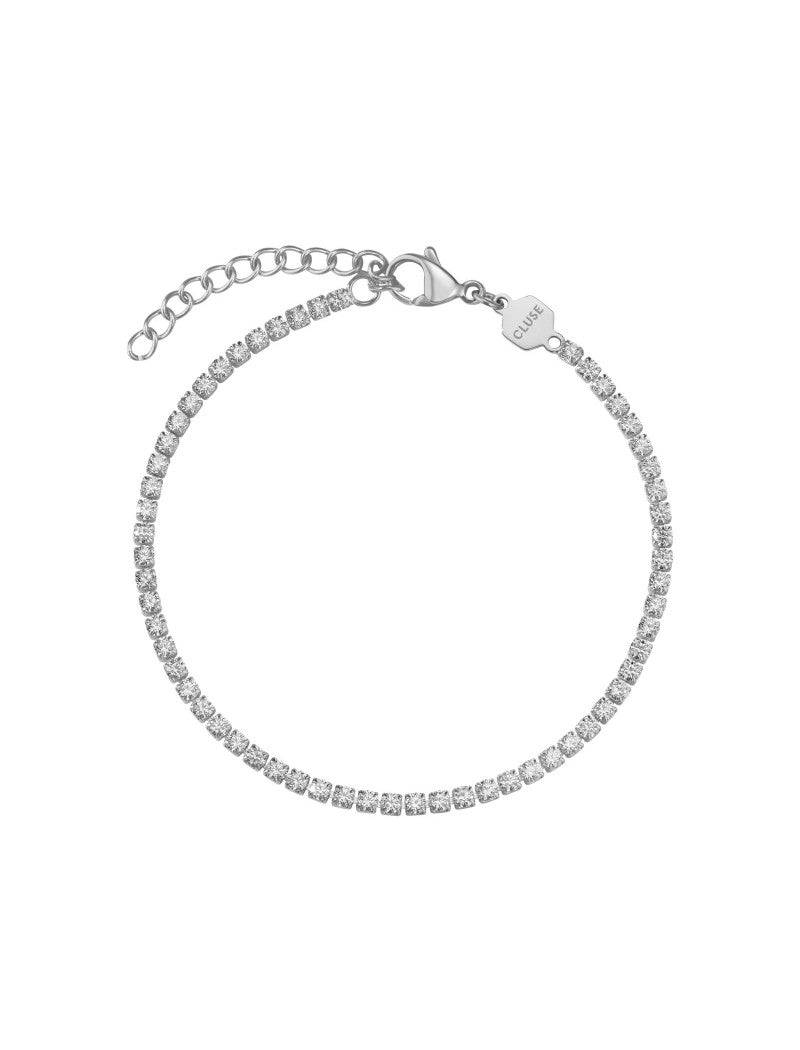 Coffret Montre Gracieuse Acier, Blanc & Bracelet Tennis Élevé, Couleur Argent