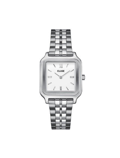 Coffret Montre Gracieuse Acier, Blanc & Bracelet Tennis Élevé, Couleur Argent