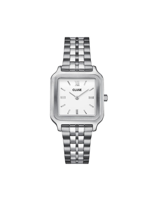 Coffret Montre Gracieuse Acier, Blanc & Bracelet Tennis Élevé, Couleur Argent