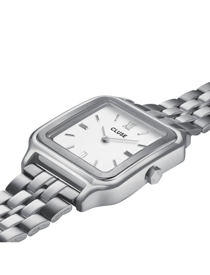 Coffret Montre Gracieuse Acier, Blanc & Bracelet Tennis Élevé, Couleur Argent