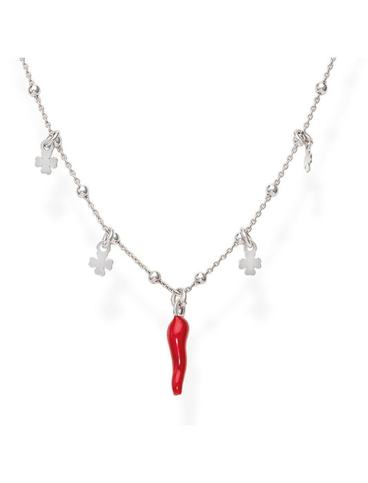 Collier en argent massif et émail rouge - Rhodié
