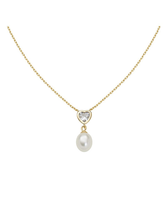 Collier en argent sterling avec zircone blanche et perle naturelle - Or