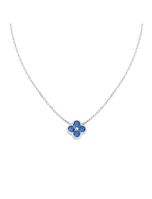 Collier en argent sterling avec zircone bleue - Rhodium