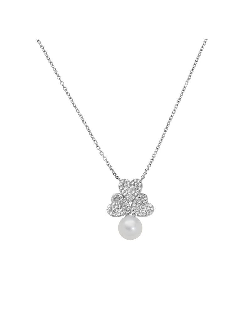 Collier en argent sterling avec zircone blanche et perle - Rhodium