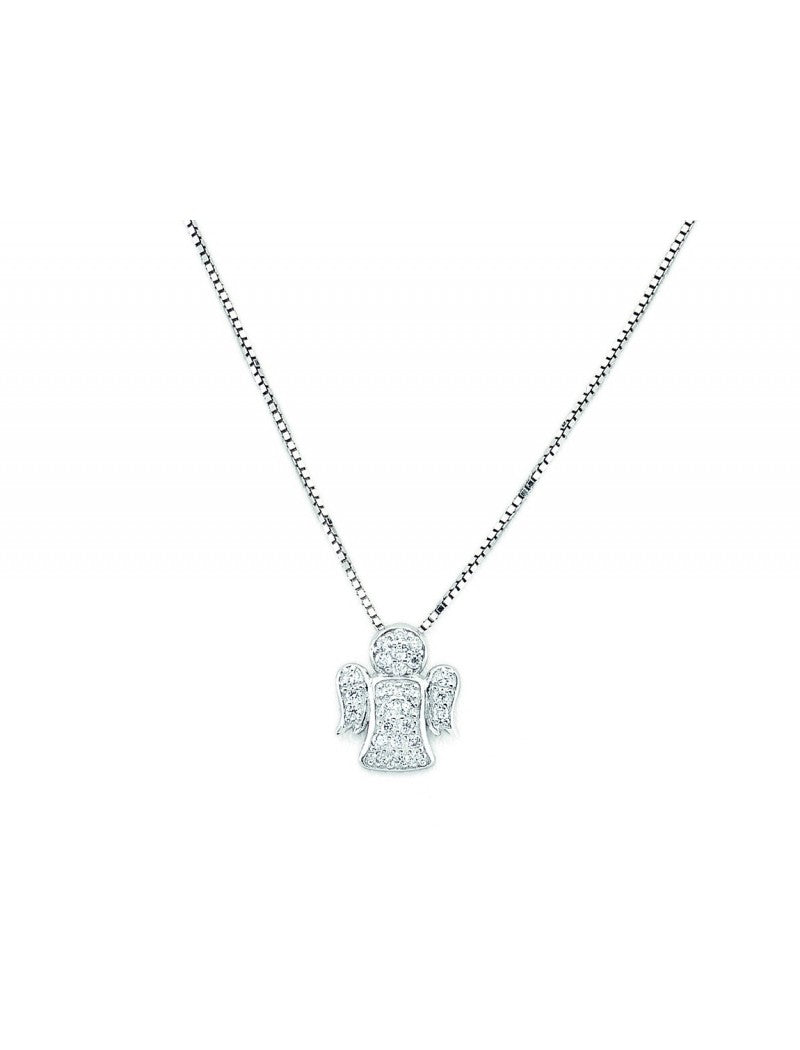 Collier en argent massif et zircons blancs - Rhodié