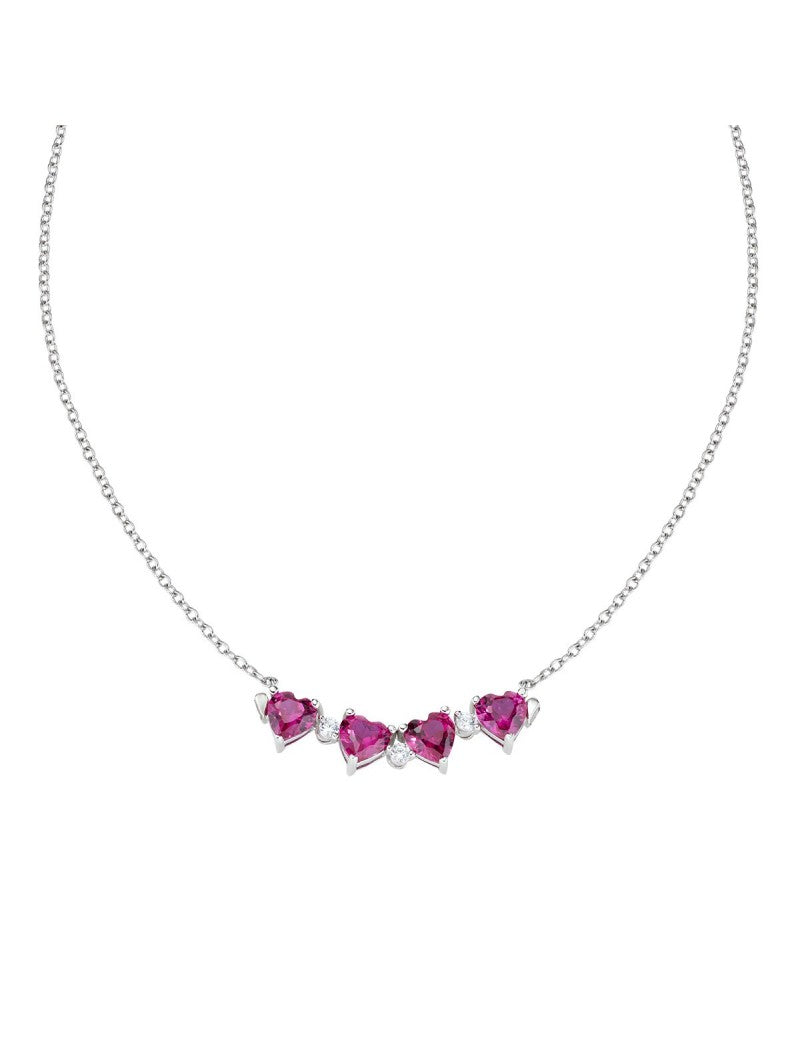 Collier en argent 925/1000 avec Quadricuore magnétique, zircones blanches et rouges - Rhodium