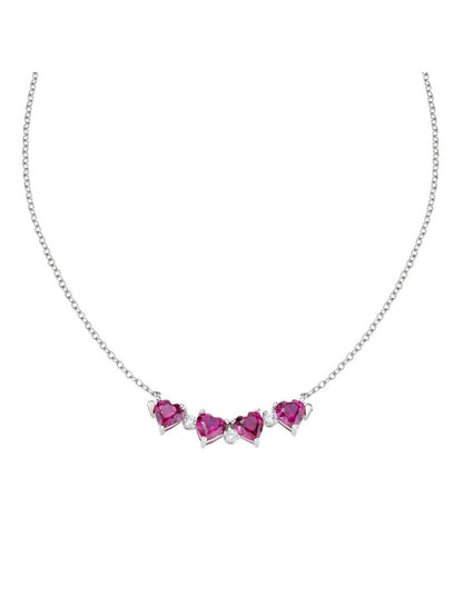 Collier en argent 925/1000 avec Quadricuore magnétique, zircones blanches et rouges - Rhodium