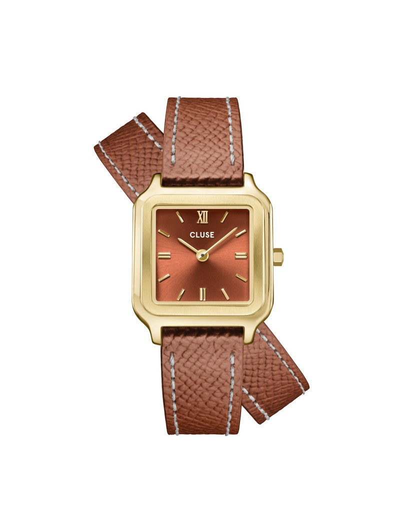 Cluse -Montre Gracieuse Petite Double Cuir, Bref, Couleur Or