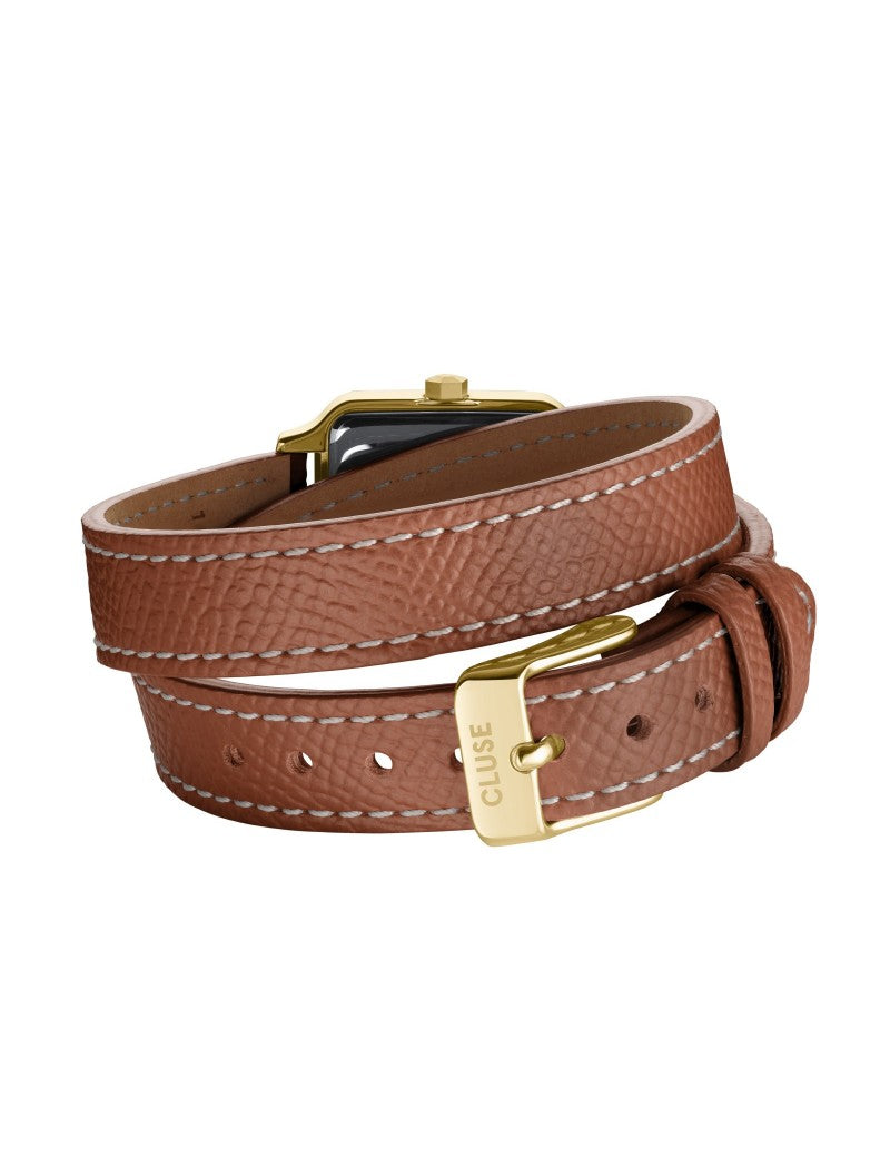 Cluse -Montre Gracieuse Petite Double Cuir, Bref, Couleur Or