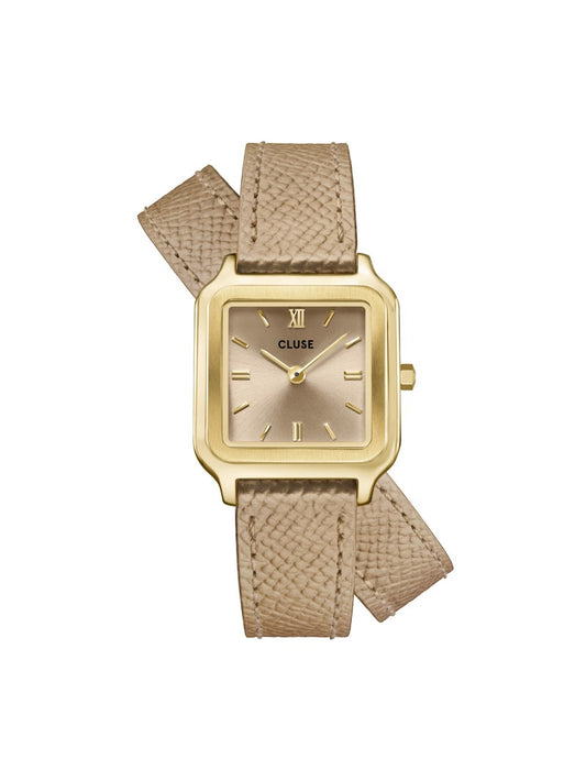 Montre Gracieuse Petite Double Cuir, Rugby Tan, Couleur Or