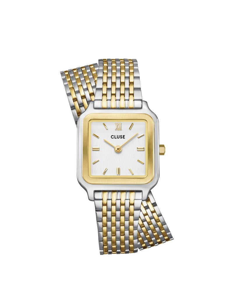 Montre Gracieuse Petite Double Acier, Blanc, Bicolore 