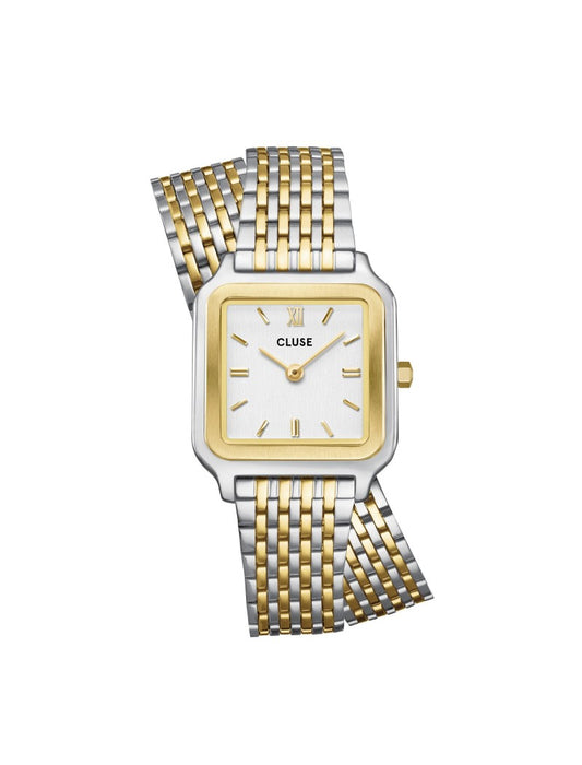 Montre Gracieuse Petite Double Acier, Blanc, Bicolore 