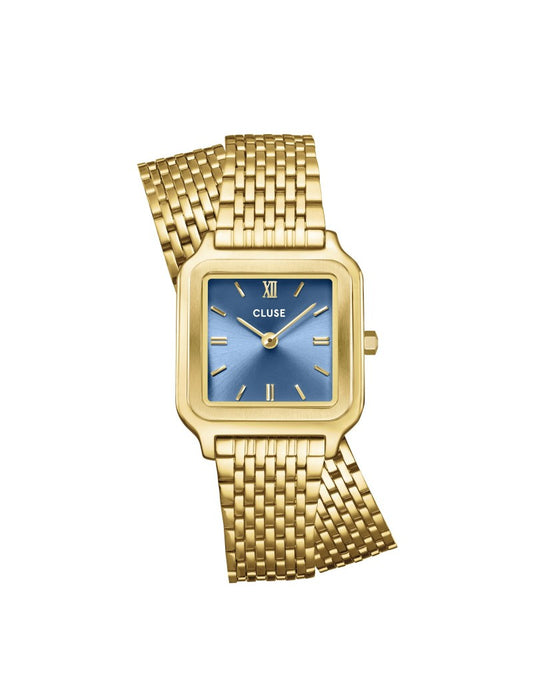 Gracieuse Petite
Montre Double Acier,
bleu cyanite,
Couleur Or